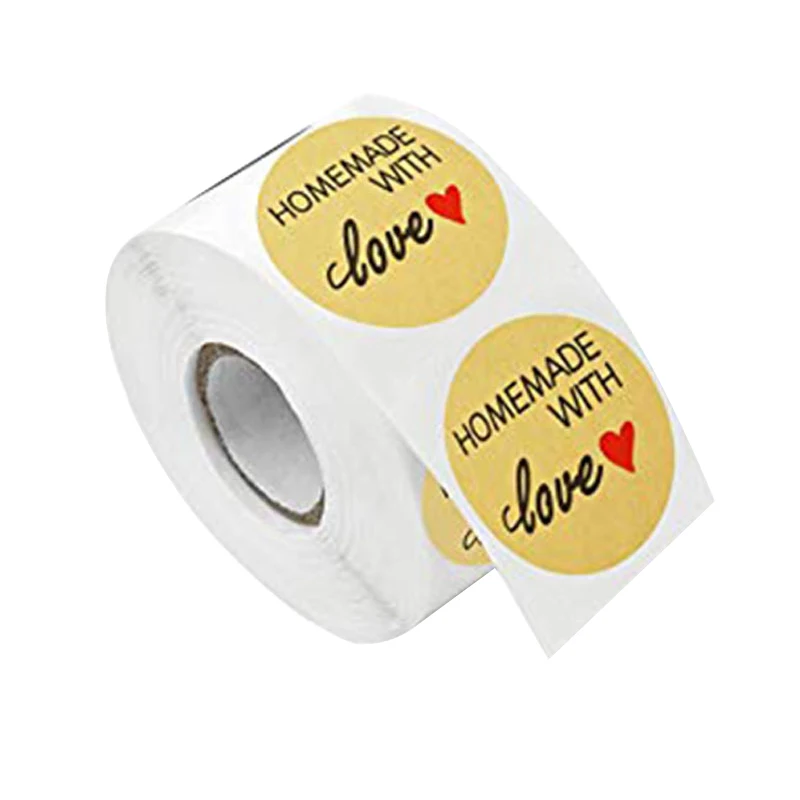 500Pcs Natural Kraft Homemade with Love Stickers in Roll with Perforation Line for Personal and Business Use(Each Measures 1 in