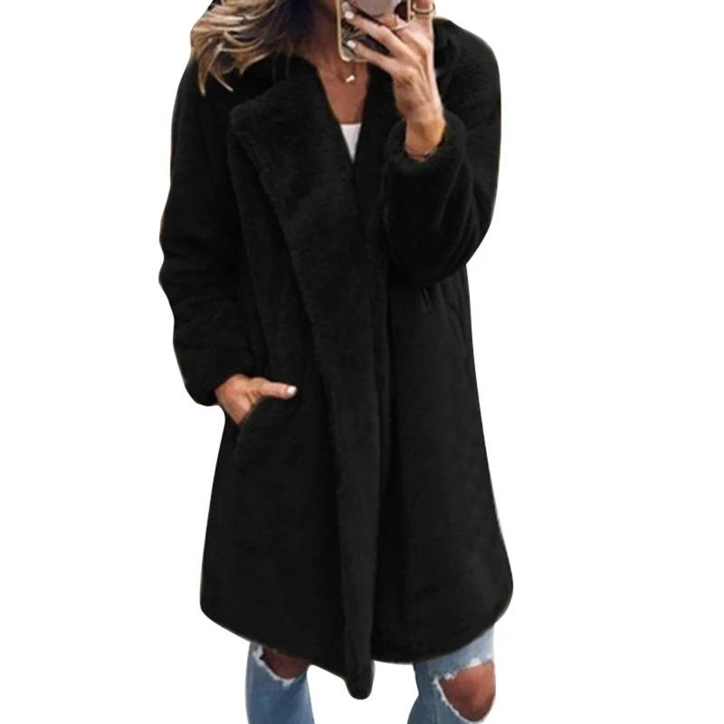 Женское пальто из искусственного меха, новинка, осенне-зимняя теплая куртка, пальто, женские длинные одноцветные куртки, уличная верхняя одежда, Chaqueta Mujer