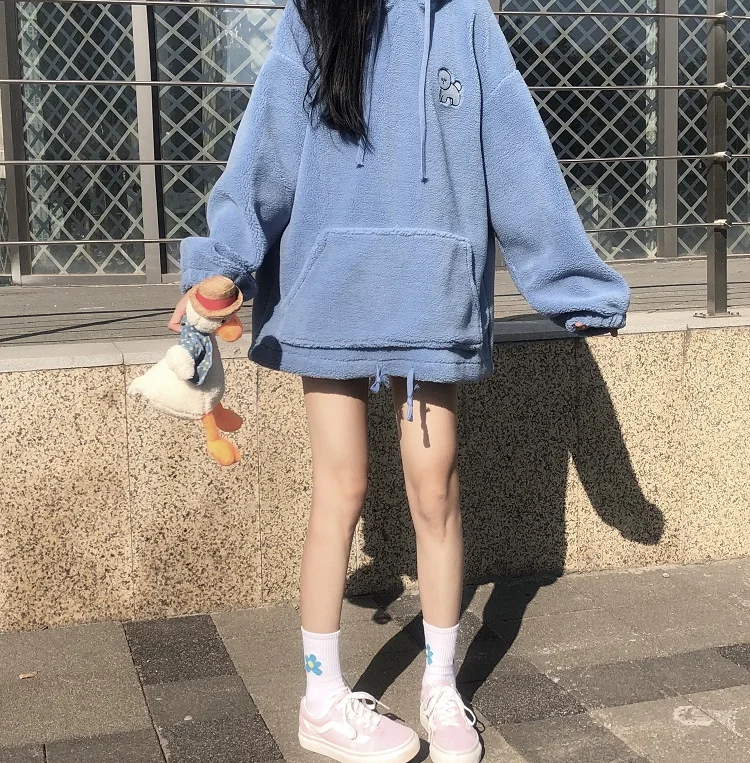 Женская толстовка, Осень-зима, harajuku, пуловер, розовый, негабаритный, длинный рукав, kawaii, флисовая Толстовка для женщин
