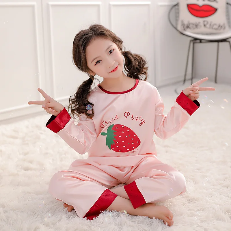 Пижамный комплект для девочек-подростков, коллекция года, весенние детские пижамы с принтом из шелка и льда для девочек, одежда для сна детская одежда домашняя одежда для детей возрастом от 8 до 10 лет, детские пижамы