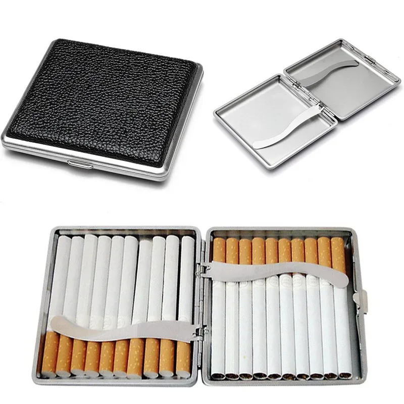 Черный чехол для сигарет, сигар, кожаный металлический чехол для табака, 20 штук, держатель для сигарет, контейнер для хранения, чехол, кошелек, подарки