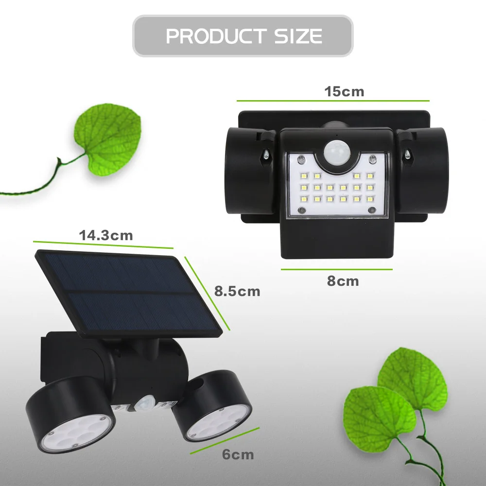 Lâmpada de Parede ao ar Ip65 à Prova Livre Solar Sensor Movimento Luzes Parede 30 Ddual Água Dupla Cabeça Pátio Garagem Frete Grátis Led Luz 14 Lâmpadas solares