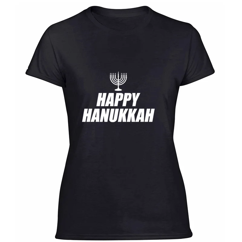 Стиль Humor happy hanukkah еврейская одежда футболка человек Kawaii Sunlight Мужская хлопковая футболка - Цвет: Women-Black