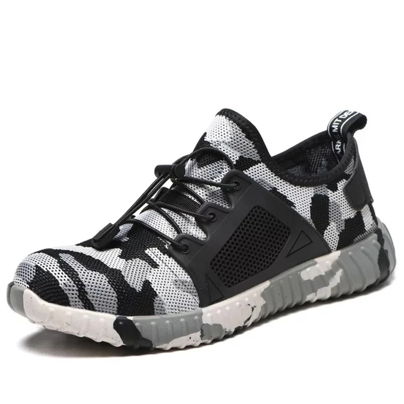 Camouflage gray Мужская Рабочая обувь; модная камуфляжная Уличная обувь со стальным носком; мужские армейские ботильоны; защитная обувь - Цвет: Camouflage gray
