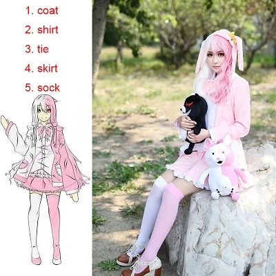 Аниме данганронпа 2 Danganronpa 2 Goodbye despair Косплей Костюм мономи Униформа розовый белый наряд женское платье(пальто рубашка юбка с галстуком носки - Цвет: Costume