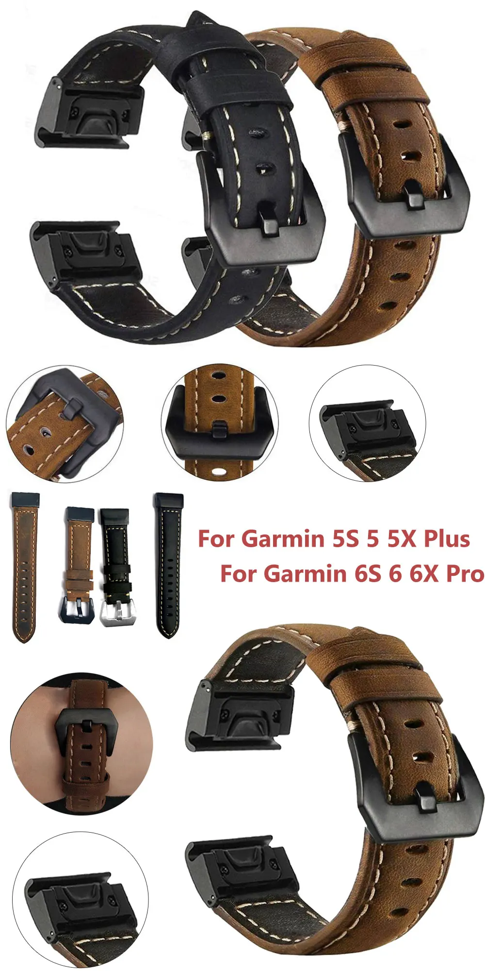 20 22 26mm Quickfit Smart Watch Straps For Garmin Fenix 7S 7 7X 6S 6 6X Pro 5S 5X 5 Plus 3 HR 935 945 Genuine Leather Wristbands