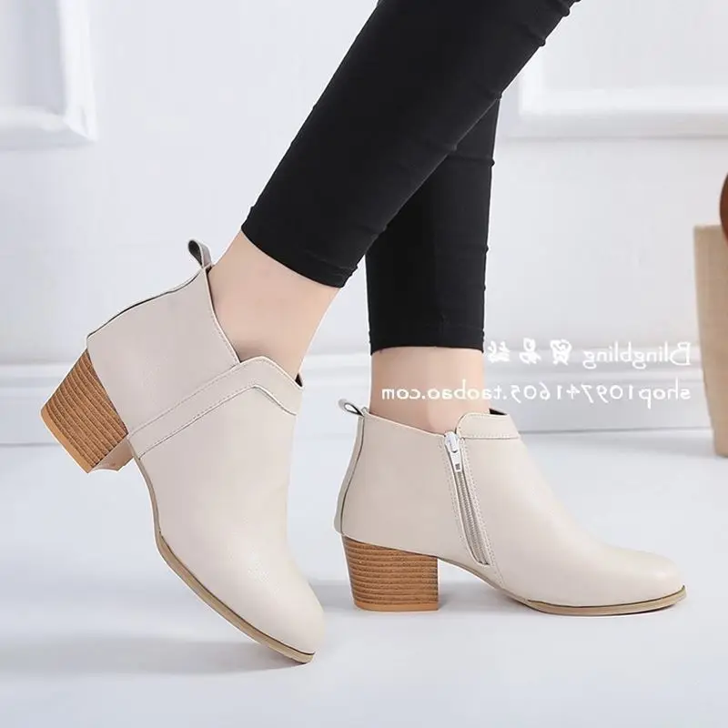 

Women Ankle Boots High Heels Autumn Zipper Shoes Sho