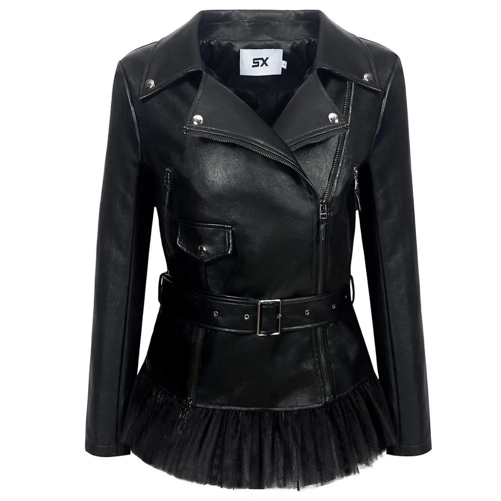 New Women Autumn Winter Black PU Faux Leather outerwear Zipper Button ...