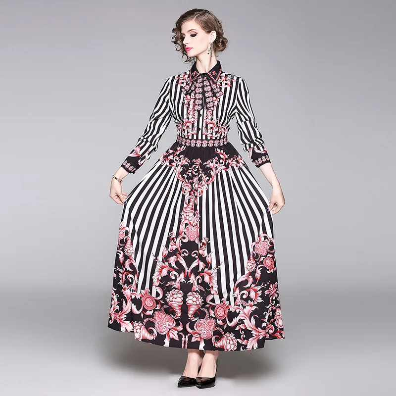 

2019 Autumn New Style WOMEN'S Dress-Style French Non-mainstream Long Sleeve Printed Slim Fit Slimming Big Hemline Dress Western