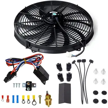 

16 Inch Electric Radiator Cooling Fan Mounting Kit 175-185 Degree Thermostat Relay Switch Kit Automobile Radiator Fan