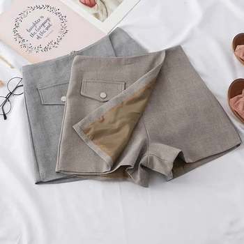 

Heliar 2019 Fall Short Suit Wide Leg Irregular Shorts High Waist Hot Panties With Pocket Female Street Wear Shorts Ladie