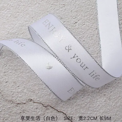 2.2cm white02 Белая лента для горячего тиснения из серебряной фольги с принтом в виде корсажной ленты, подарочная упаковка, свадебные аксессуары, ручная работа, галстук, цветочный галстук, материал - Цвет: 2.2cm white02