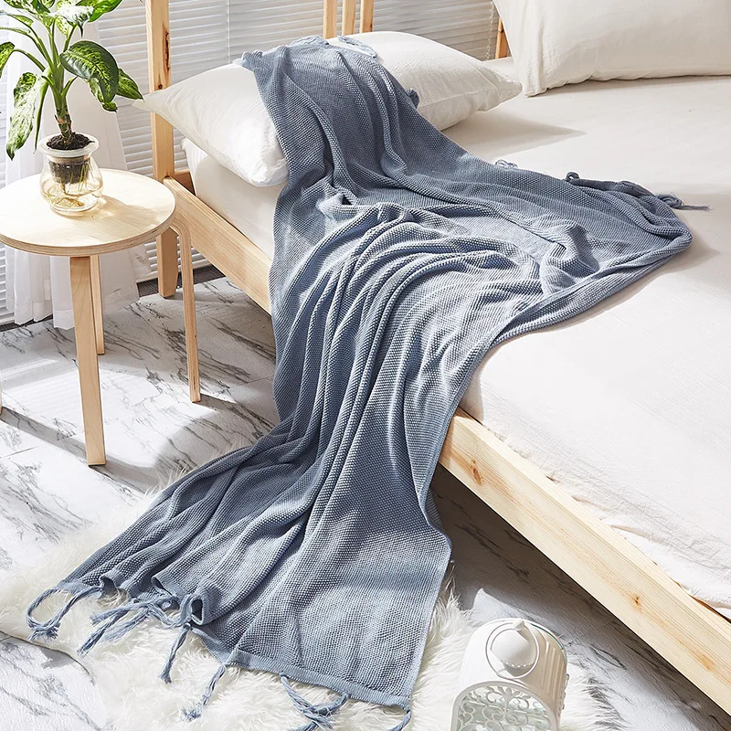 

Newest Knitted Blanket Tassels Office Nap Cover Casual Blanket Sofa Solid Color Blanket for Bed 115*150 cm Home Decoration