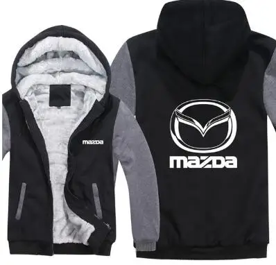 Мужские толстовки, зимние мужские толстовки Mazda, толстовки с длинным рукавом, уплотненное теплое пальто, куртки с капюшоном на молнии