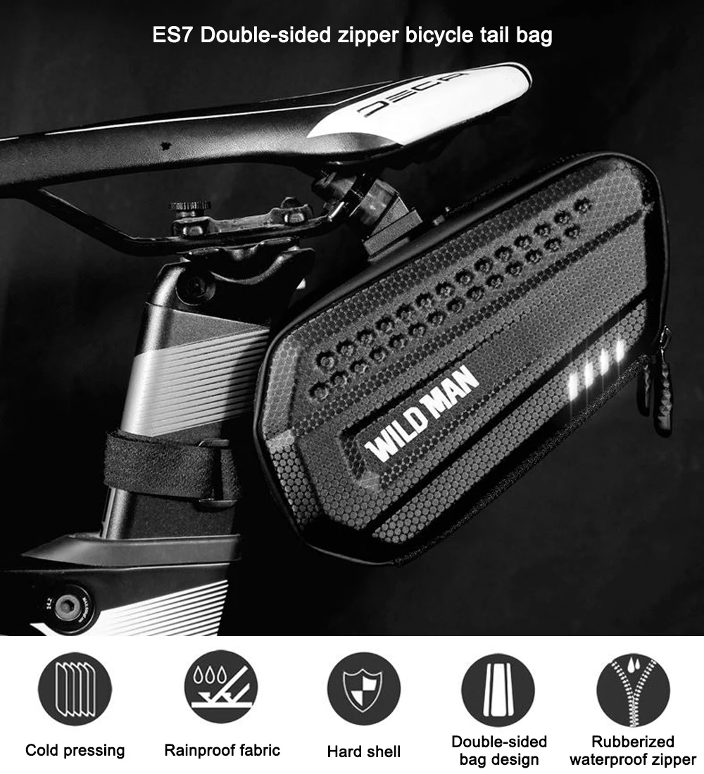 WILD MAN 1.2L Rainproof Hard Shell Bike Saddle Bag Under Seat For Road Mountain Bicycle Cycling Bicycle Seat Pack Bike Rack