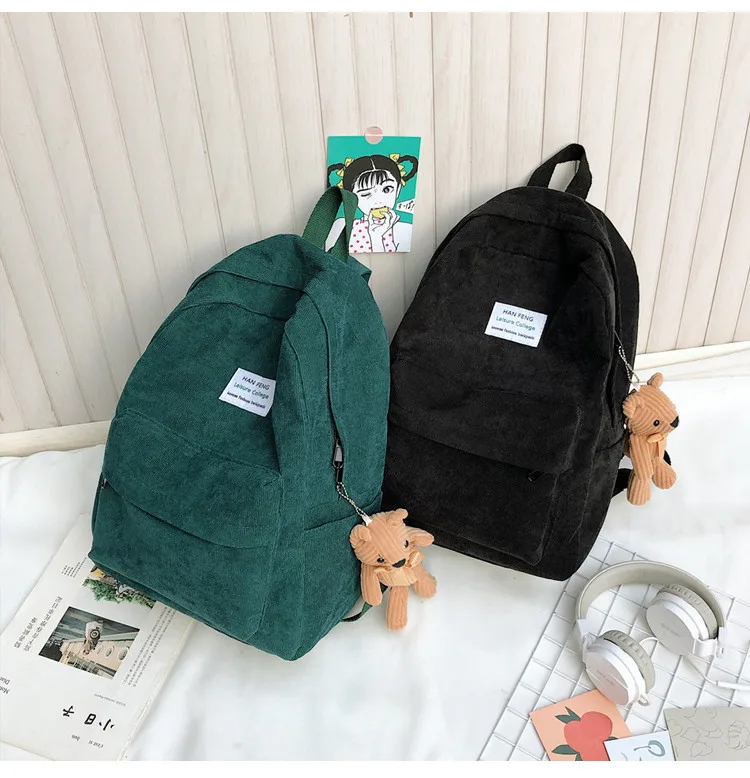 Retro women backpack Fashion high school college students book bag Simple corduroy Female backpacks large capacity Bags Rucksack stylish backpacks for laptops