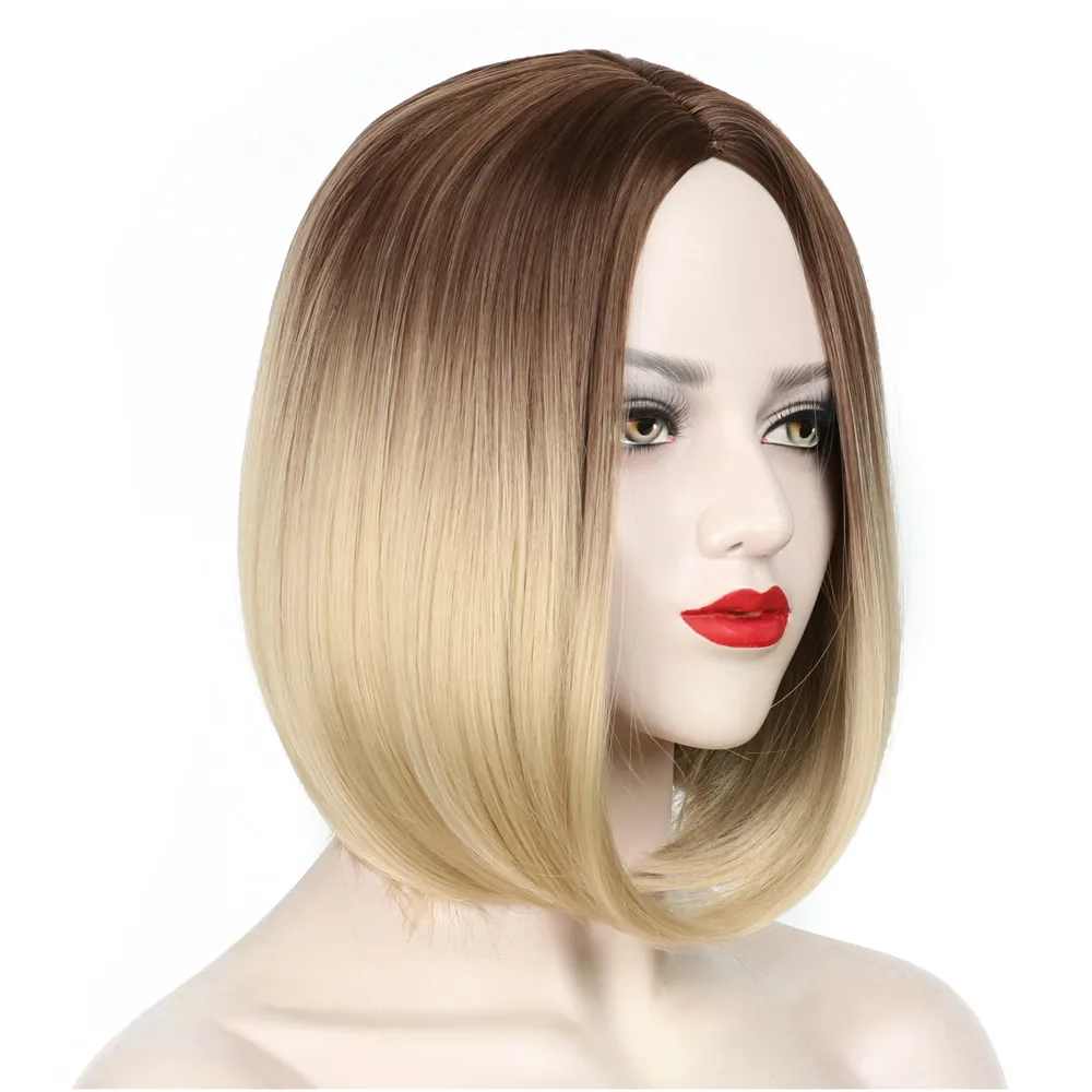 Valenwigs 12 ''прямые волосы синтетический парики средней части эффектом деграде(переход от темного к Цвет два тона коричневый блонд парики из натуральных БОБО Стиль для Для женщин
