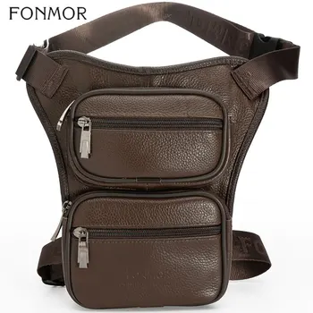 

FONMOR Men Genuine Leather Drop Leg Bag Hip Waist Pack Fanny Pack Motorcycle Belt Bags Multifunction Phone Pouch Male Casual New