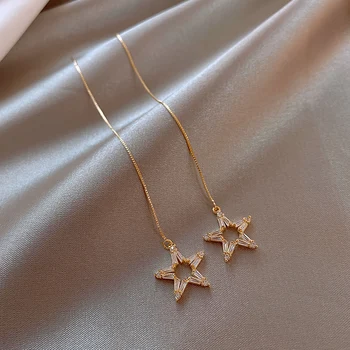 

2020 Korea Hot Selling Fashion Jewelry Simple Low Luxury Five-pointed Star Star Zircon Earrings Elegant Female Ear Lines
