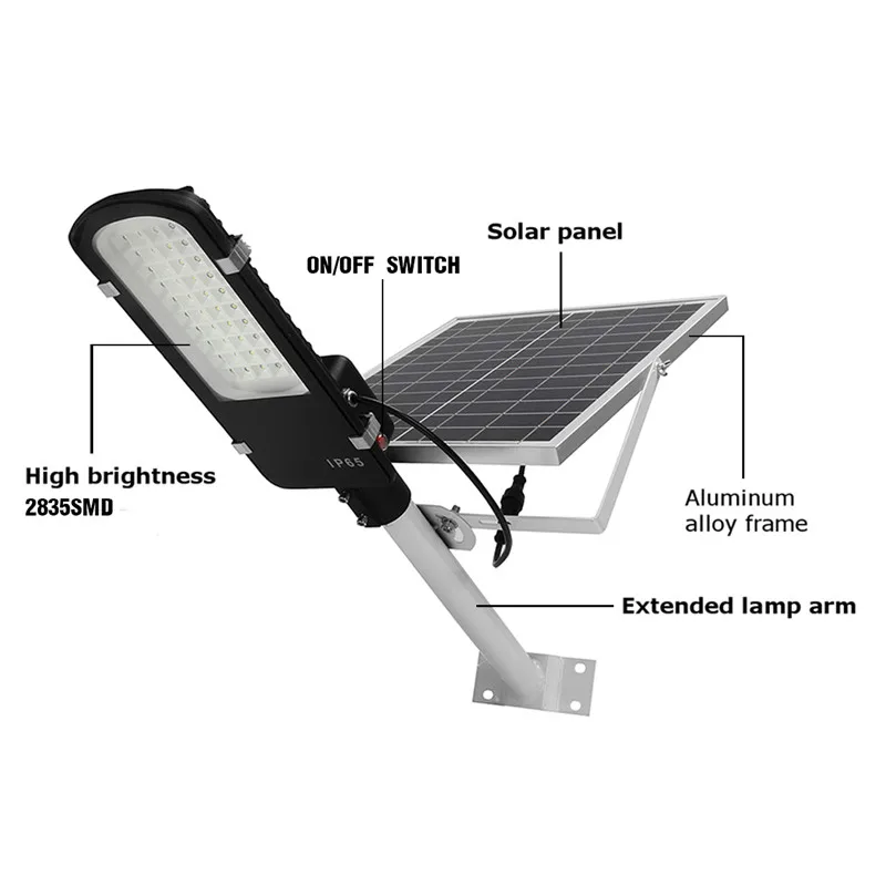 Solar Power 15W 30W LED Street Road Light Waterproof Button Switch for Street Garden Yard Pathway Lighting Security Lamp