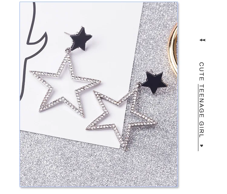 Silver Новая мода Brincos Oorbellen Bijoux Кристальные стразы полые пятиконечные звезды висячие серьги дамские модные ювелирные изделия - Окраска металла: Silver