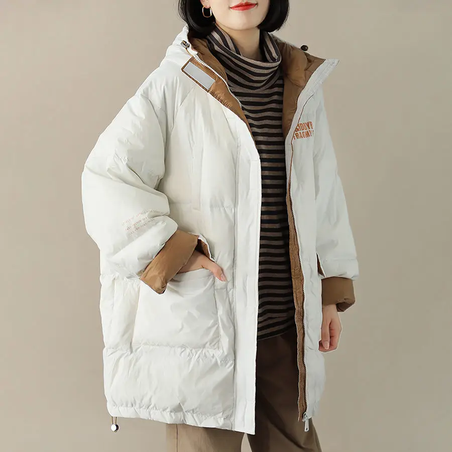 

Streetwear Women's Winter Casual Warm Parka Coat Polyester Zipper Straight Solid Color Padded Jacket Women's Clothing Coat K147