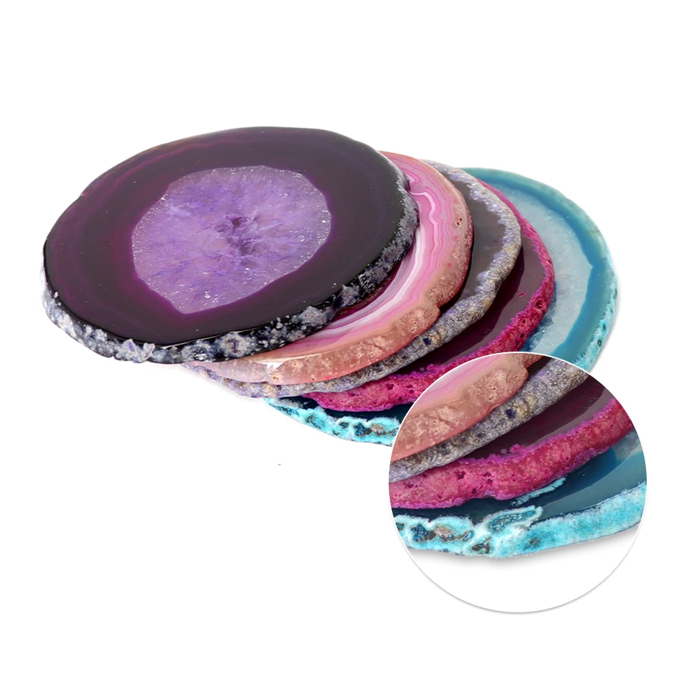 1pcs 70-90g Red Blue Purple Crystal AGATE SLAB Geode Amethyst Crystal Mineral Coaster Electroplated Edging Geode Agate slice 3