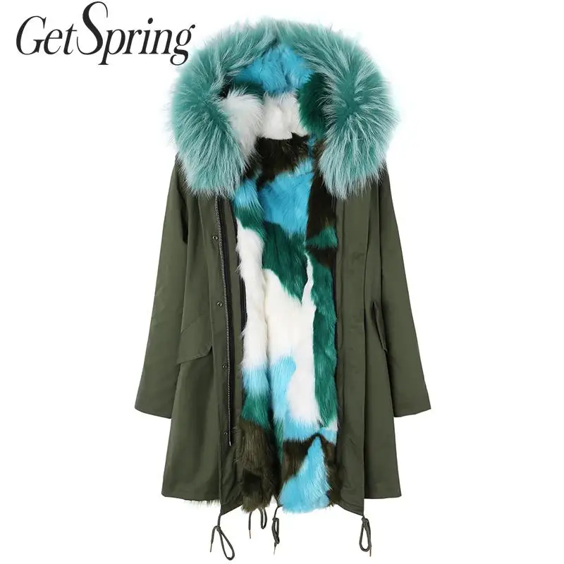 

GETSPRING Women Fur Coats Patchwork Color Matching Women Winter Jacket Warm Parka 2019 Fashion Winter Faux Fur Coats Vintage
