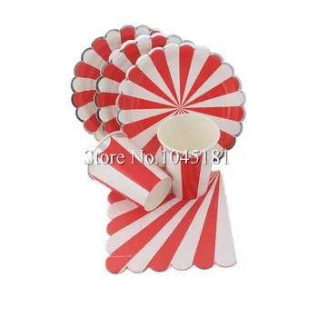 

Disposable Silver & Red Striped Dinnerware Paper Plates Cups Napkins for Birthday Wedding Christmas Valentines Day New Year