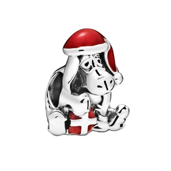 

Cute 925 Sterling Silver Eeyore In Red Hat Christmas Charm Beads fit European Original Bracelet Women DIY Jewelry Holiday Gift
