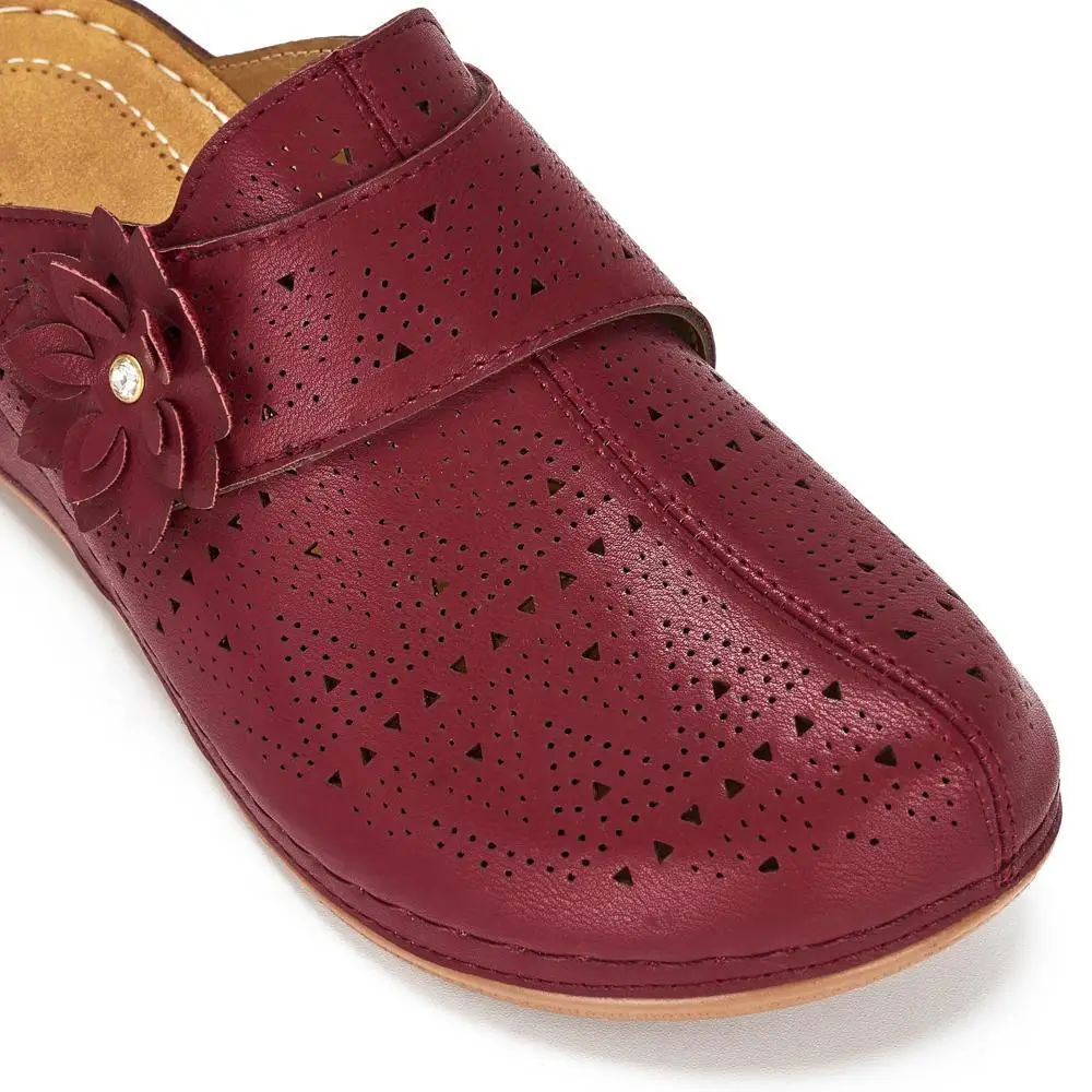 Female Slippers Women Summer Slip On Cutout PU Leather Flower Shoes Casual Platform