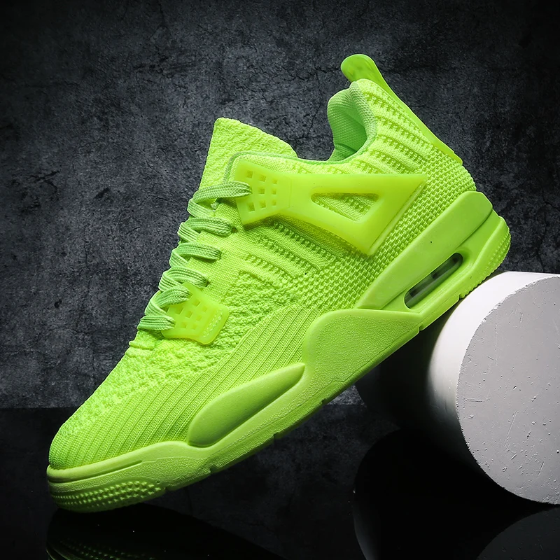 RUIFF/мужские баскетбольные кроссовки; однотонные баскетбольные кроссовки; флуоресцентная зеленая обувь; вязаная винтажная модная обувь