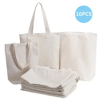 

AUGKUN 10 Pack Canvas Tote Bags Large Reusable Shopping Bags Heavy Duty Foldable Biodegradable Multipurpose Grocery Bag