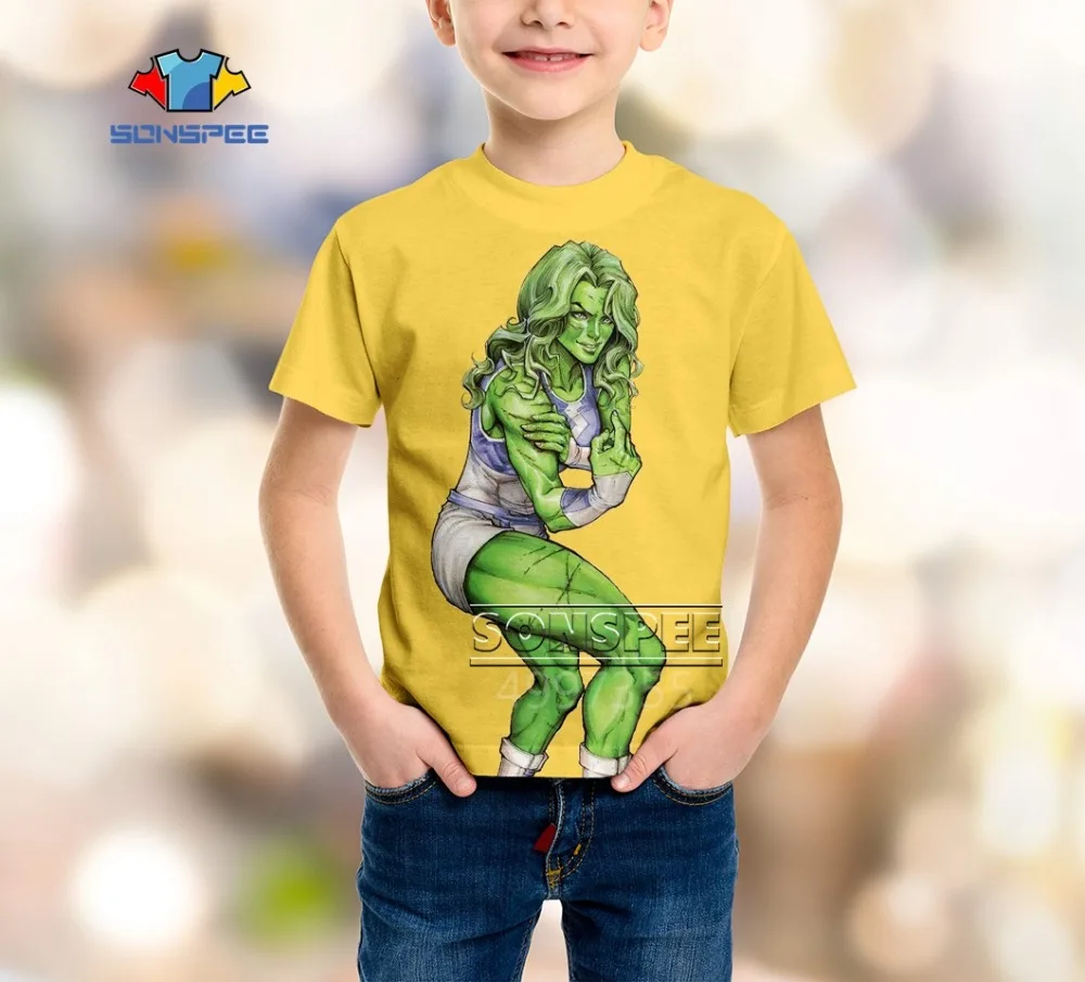 SONSPEE Hulk green Harajuku/уличная одежда для мальчиков и девочек, модная футболка аниме, Повседневная футболка с 3D-принтом, футболки с короткими рукавами, A549