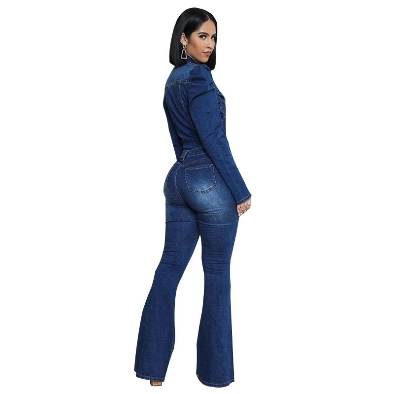 Women Denim Long Sleeve Jumpsuit Jeans New Sexy Bodysuit Overalls Rompers Club Night Playsuit Outfit Jumpsuits Plus Size S-5XL