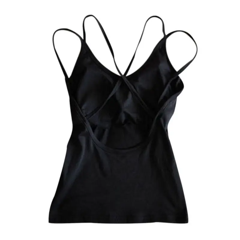 Sexy Low-cut Basic T-shirts Fashion Lady Tank Top Solid Comfortable Black White Sleeveless Camisole Tops Women's Vest