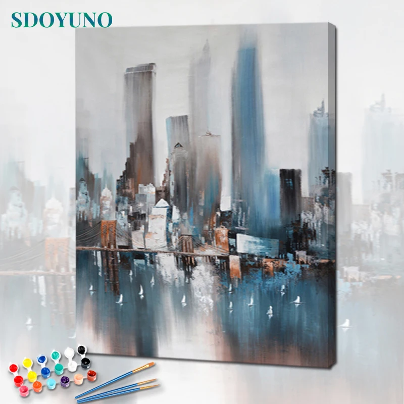 SDOYUNO 60x7 5 см краска по номерам для взрослых городской пейзаж DIY масляная на холсте