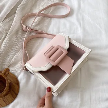 

Contrast Color PU Leather Crossbody Bags For Women 2020 Cut Lady Small Shoulder Messenger Bag Female Travel Handbags