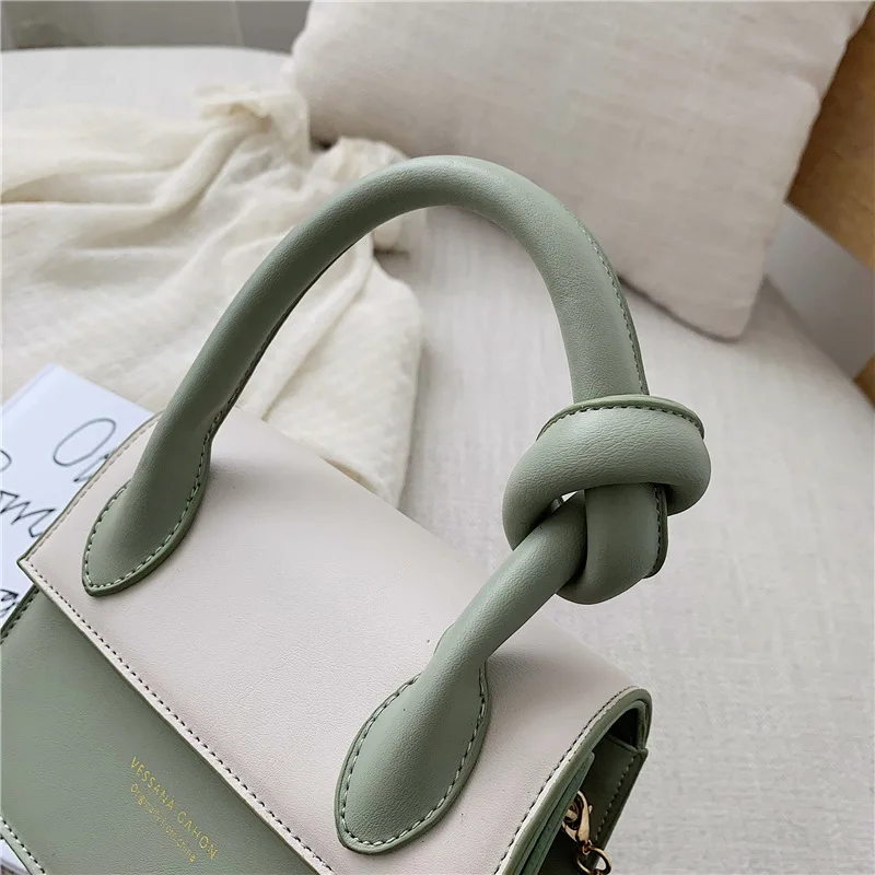 

2019 New Style Summer Korean-style PU Handbag Knot Handle Handbag Contrast Color Chain Shoulder Bag Fashion Shoulder Bag