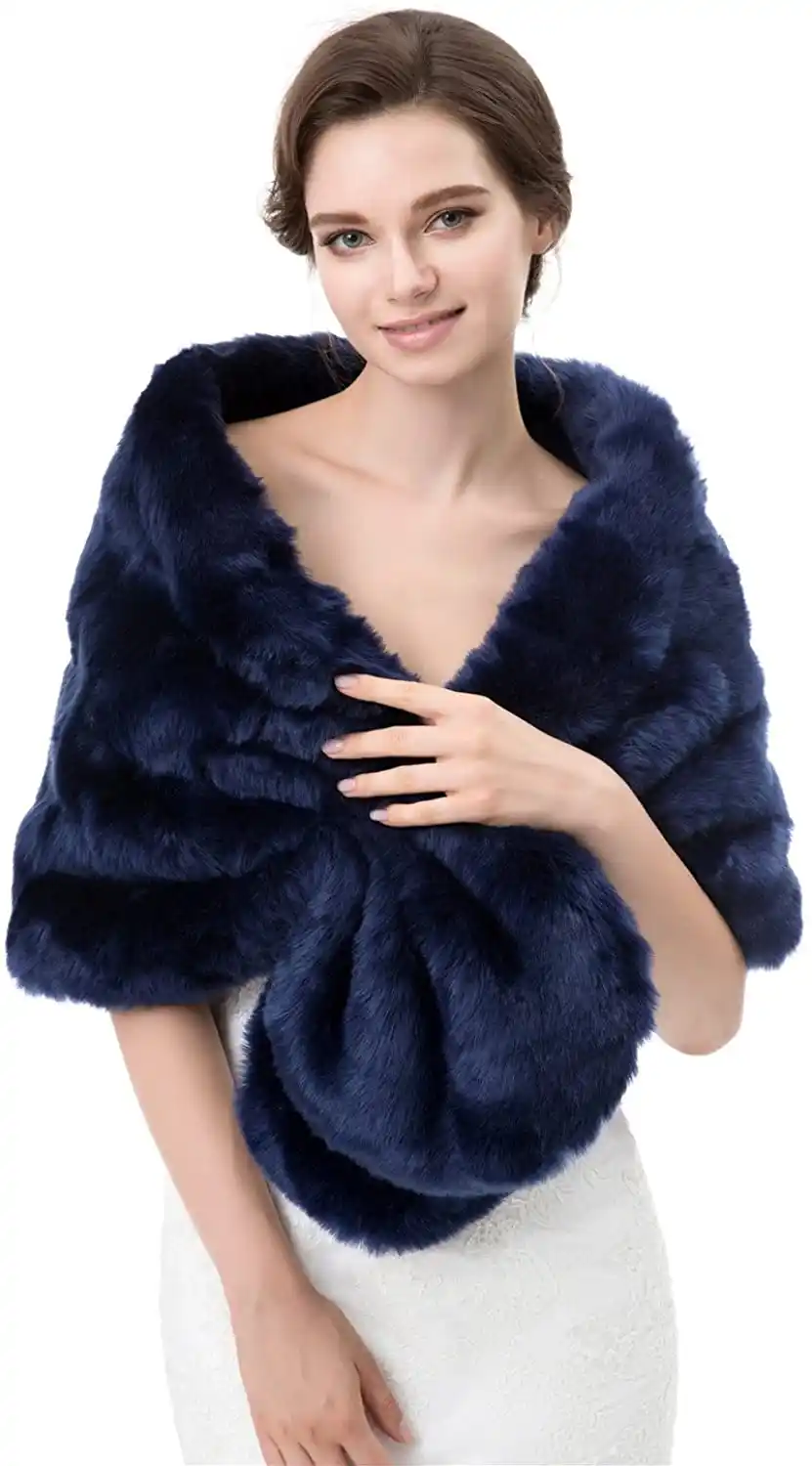navy faux fur shawl