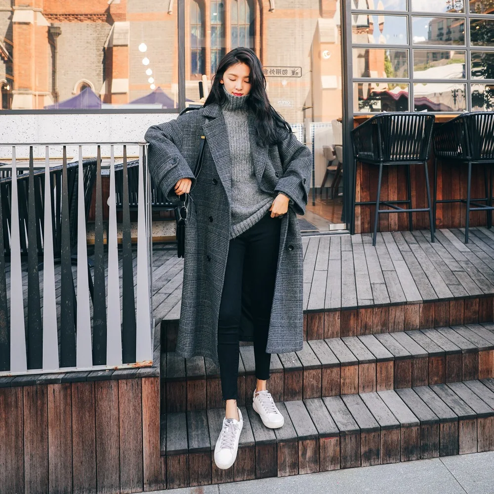 

Photo Shoot Oversize Loose Woolen Jacket 2019 Autumn And Winter New Style WOMEN'S Dress Retro Laziness-Style Tartan Overcoat