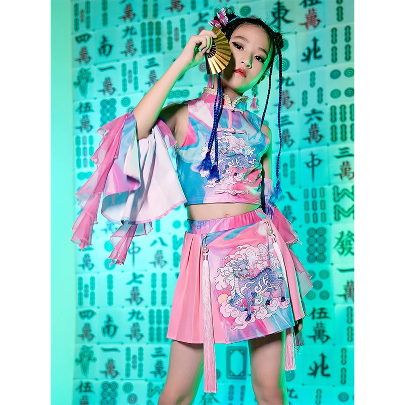 

Children Fashion Show Clothes Girl New Year Annual Meeting Stage Performance Set Chinese Style Horn Long Sleeve Costume