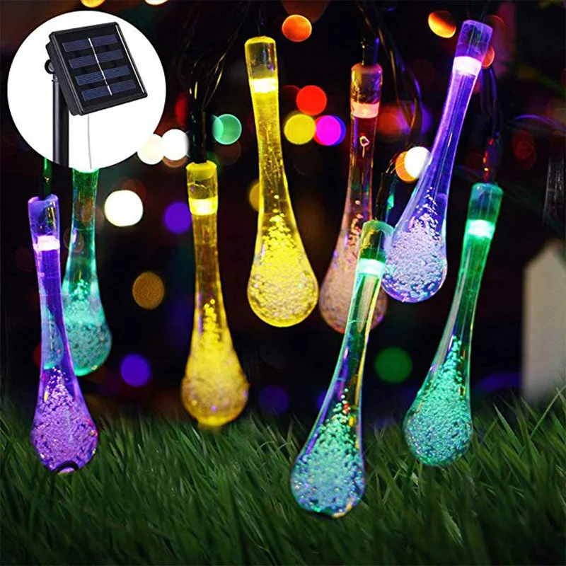 20/30LED Solar Water drop Bulb String Lights Outdoor Waterproof Fairy lights Garden Courtyard Patio Lawn Lamps Christmas Decor