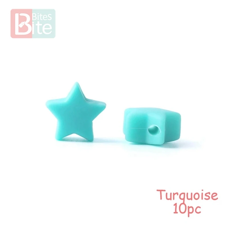 Turquoise Star Кусачки 10 шт. Силиконовые Бусины Пищевой Силикон Прорезыватель зубов в виде звезды детские товары силиконовый браслет грызунов Diy ремесла детский Прорезыватель - Цвет: Turquoise Star