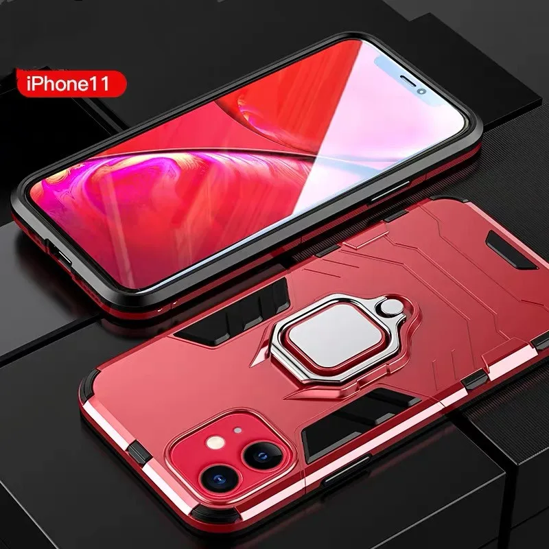 Гибридный защитный чехол для Apple iPhone 11 Pro Max XR X XsMax 8 7 6 6S Plus 5 5S SE 5C Чехол с магнитным кольцом для iPhone11 Pro Max - Цвет: Красный