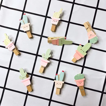 

10packs/lot Cute Pink Green Cactus Wooden Clip Office Supplies Photo Memo DIY Craft Postcard Decoration Clips