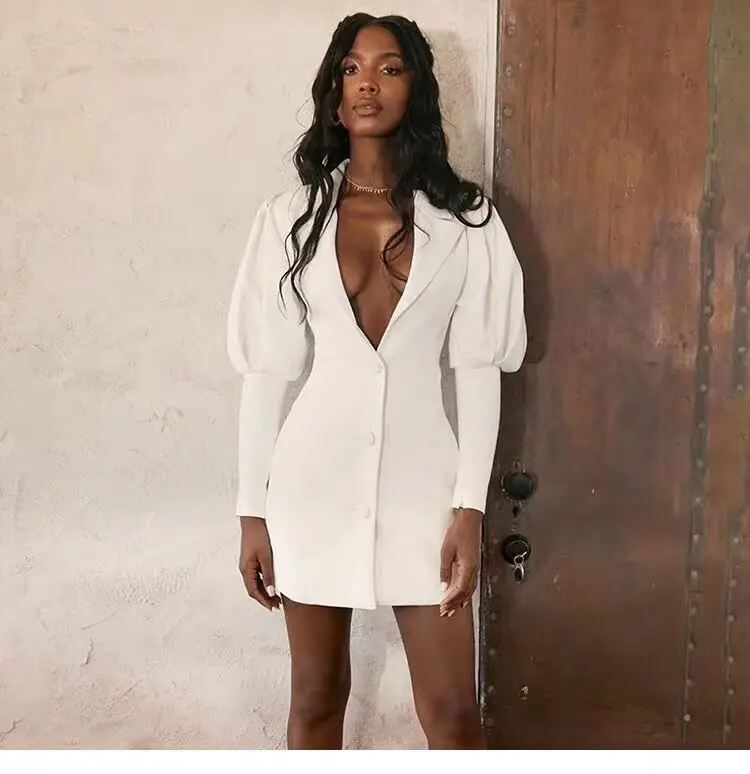 Новое женское белое модное платье с v-образным вырезом и длинным рукавом Vestido знаменитое вечернее облегающее платье платья