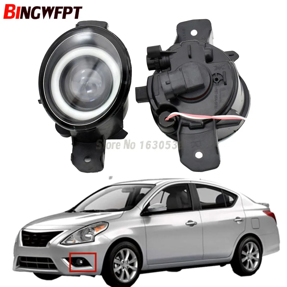 

1pair Car Angel Eye Fog Light Assembly H11 LED Lens Fog Daytime Running Lamp DRL 12V For Nissan Sunny 2003-2015