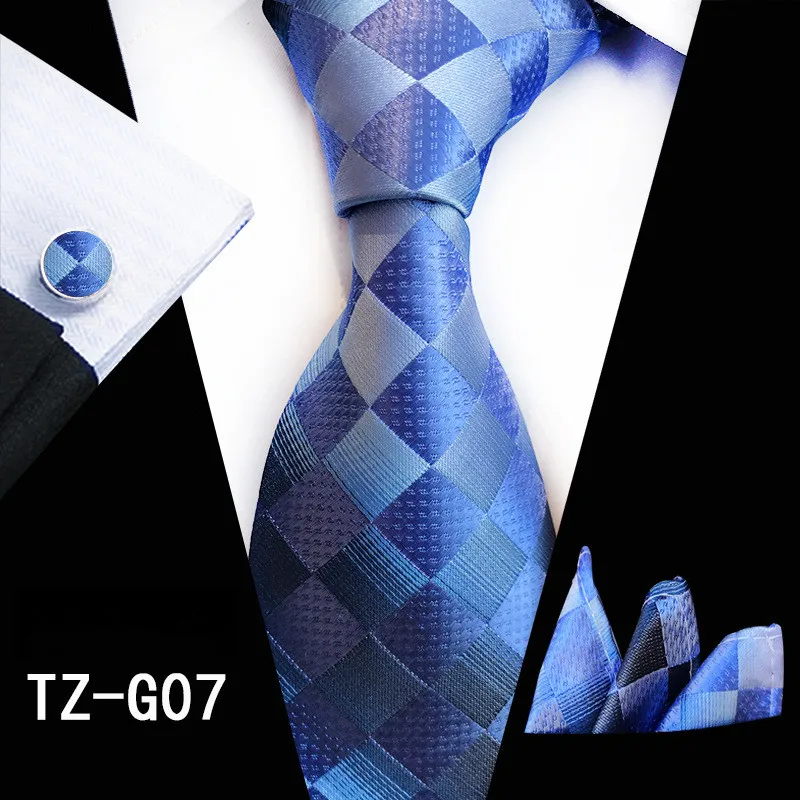 TZ-G07 YISHLINE 71 цвет шелковый галстук набор для мужчин клетчатый галстук наборы Запонки Карманный квадратный темно-синий оранжевый мужской костюм галстук платок - Цвет: TZ-G07