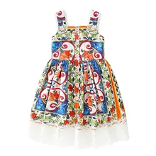 Menoea/летнее платье для девочек; коллекция года; европейский и американский стиль; детское Dresses4-14Y с цветочным узором; детское кружевное платье; одежда